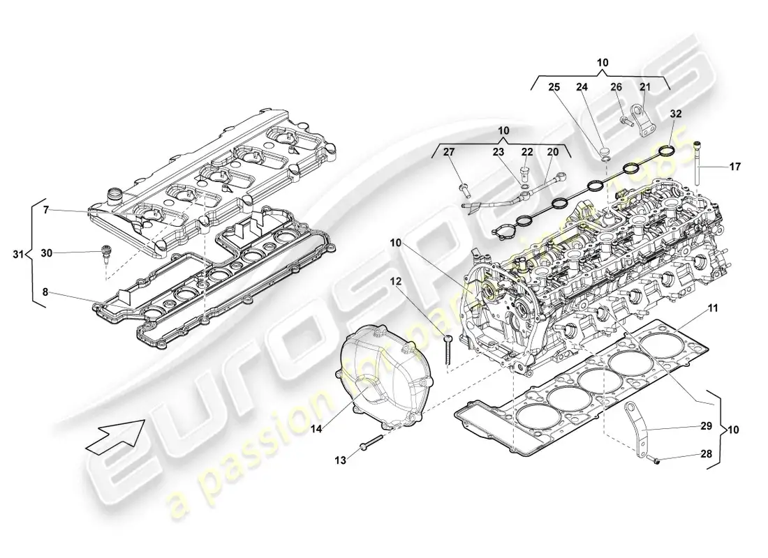 lamborghini lp570-4 sl (2014) complete cylinder head cylinders 1-5 parts diagram