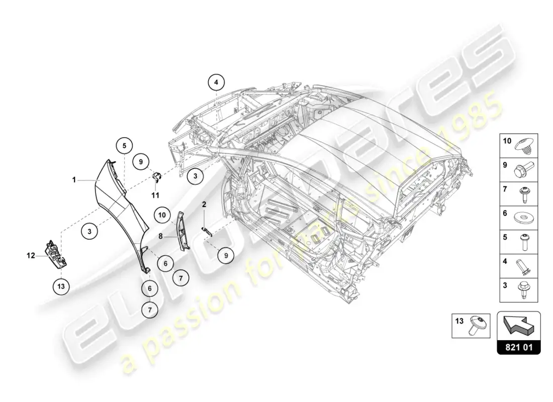 lamborghini tecnica (2023) wing protector front parts diagram