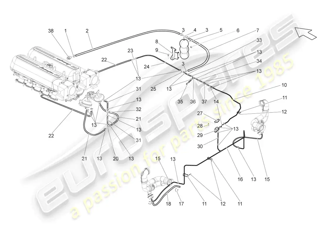 lamborghini gallardo spyder (2007) vacuum reservoir parts diagram