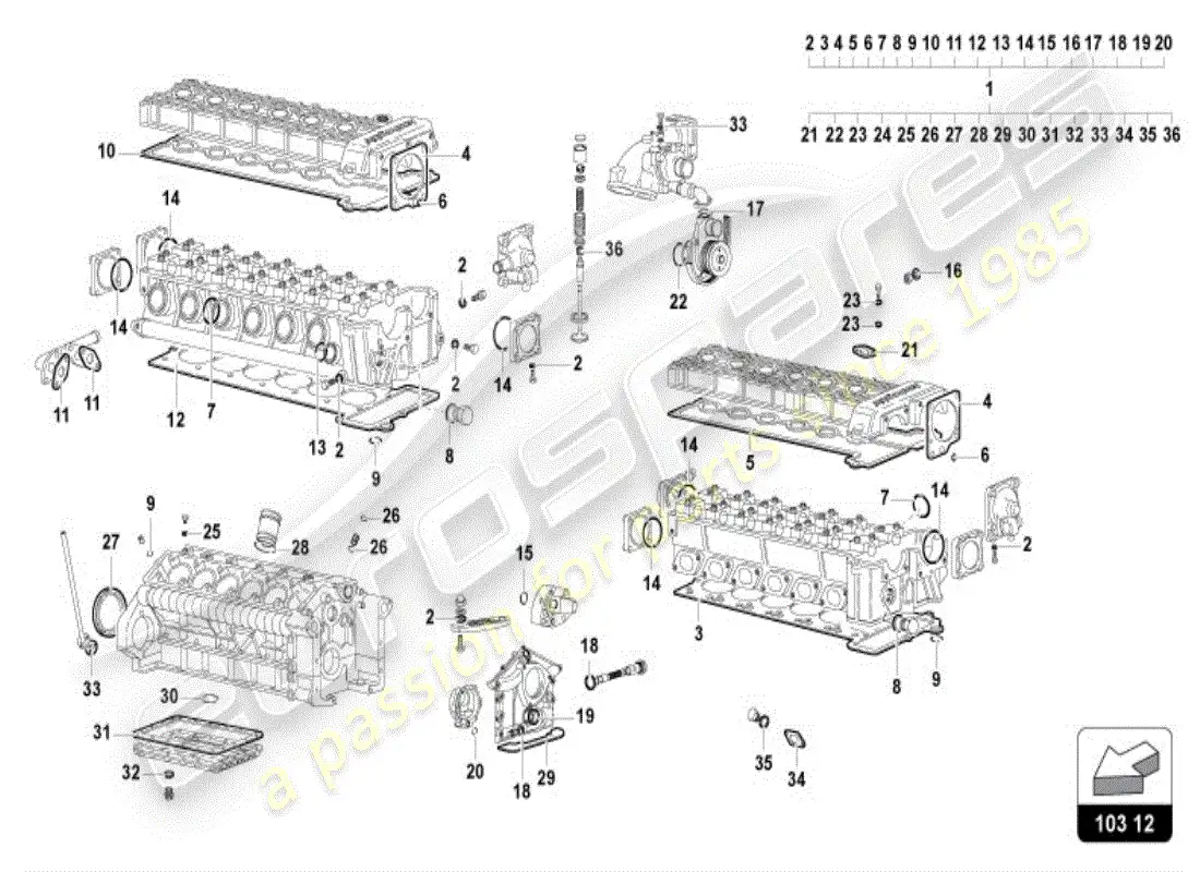 lamborghini diablo vt (1999) engine gasket kit parts diagram