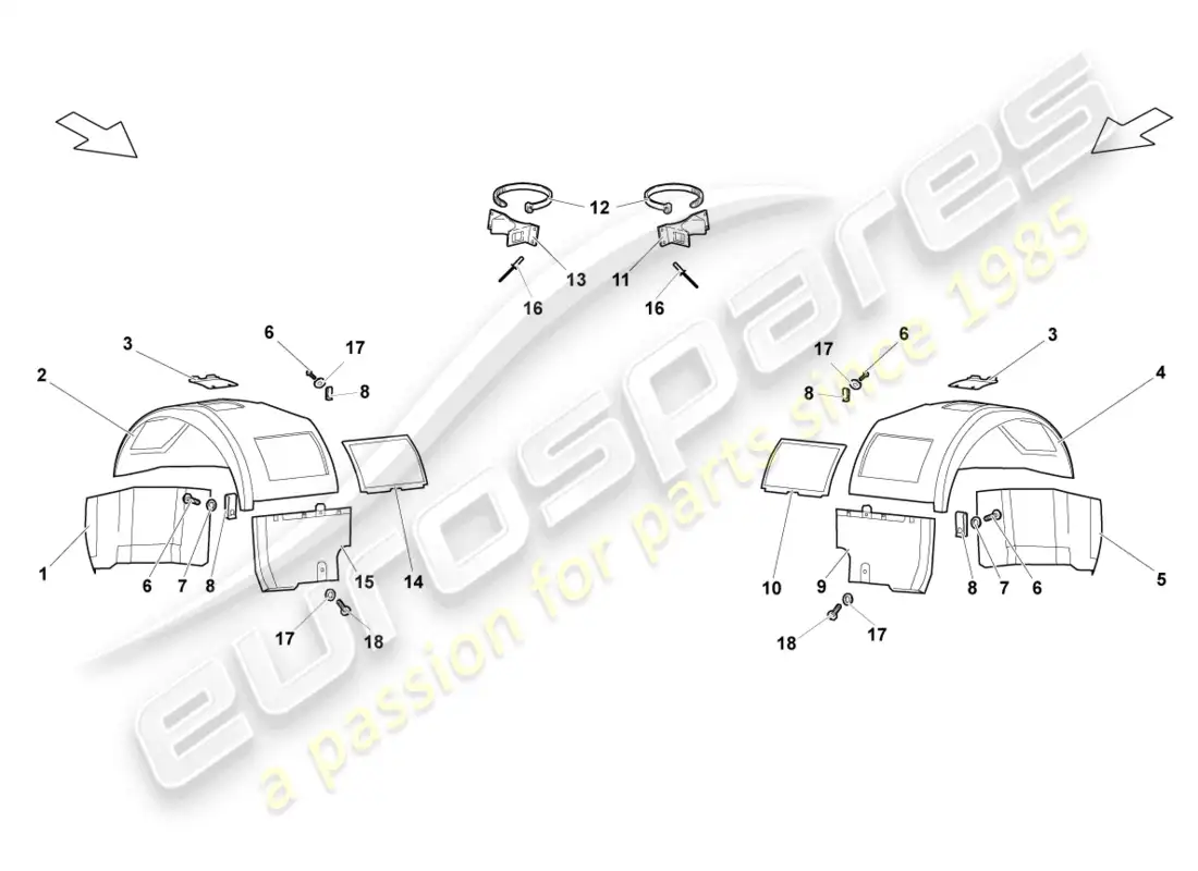 lamborghini lp640 coupe (2009) wheel housing liner front parts diagram