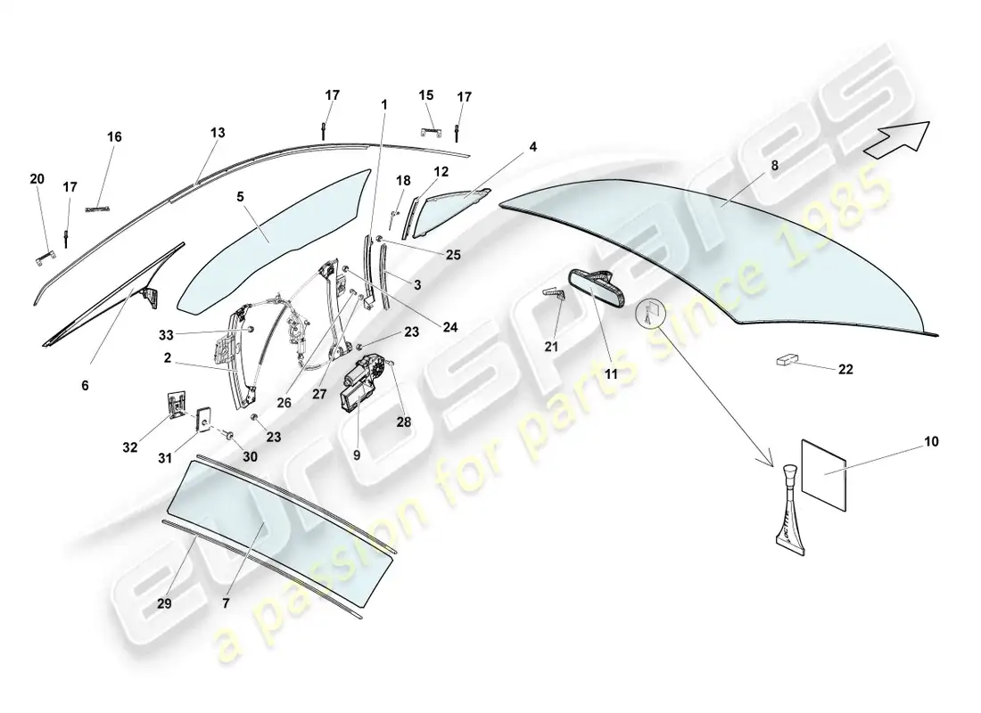 lamborghini lp570-4 sl (2014) window glasses parts diagram