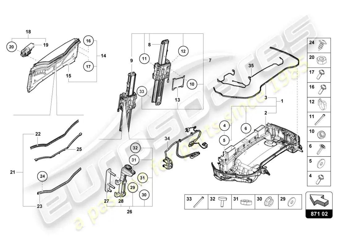 lamborghini evo spyder (2021) soft top box tray parts diagram
