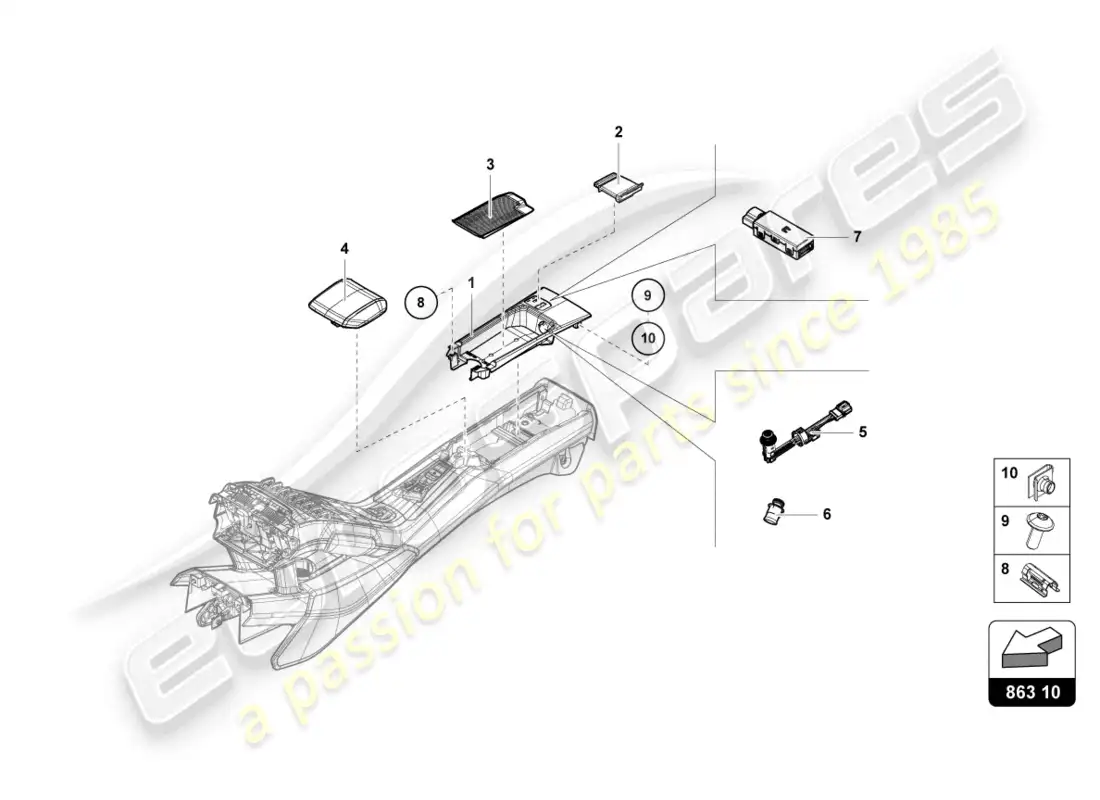 lamborghini evo coupe (2023) stowage compartment parts diagram