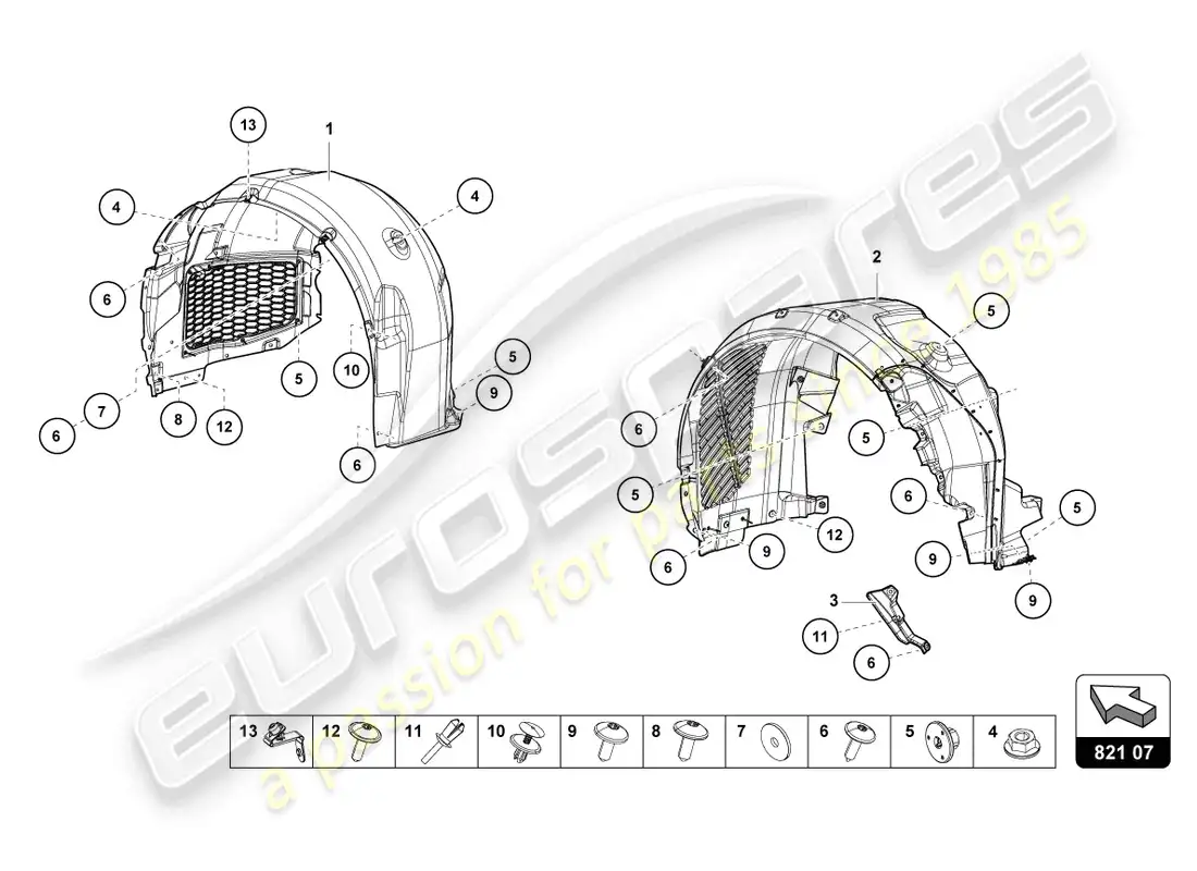 lamborghini tecnica (2023) wheel housing trim parts diagram