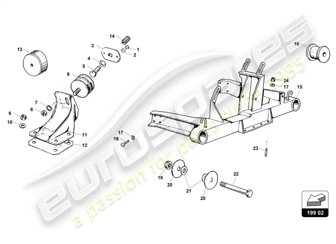 lamborghini countach 25th anniversary (1989) engine mounting parts diagram