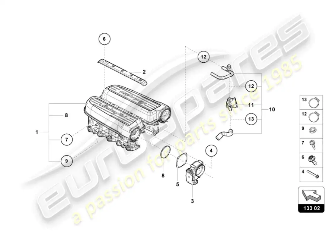 lamborghini sterrato (2024) intake manifold parts diagram
