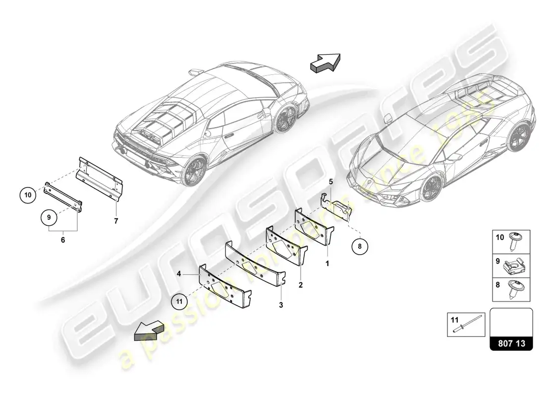 lamborghini evo spyder 2wd (2023) licence plate holder parts diagram