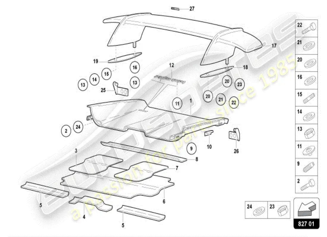 lamborghini diablo vt (1996) rear spoiler parts diagram