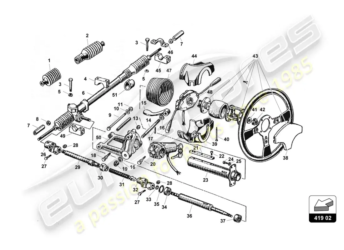 lamborghini countach 25th anniversary (1989) steering parts diagram