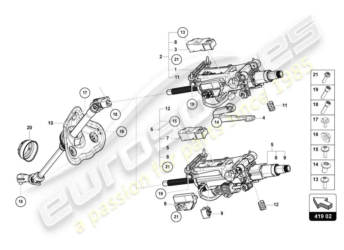 lamborghini urus performante (2024) steering column with attachment parts parts diagram