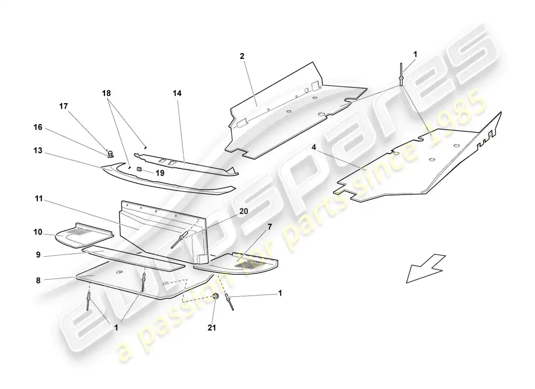lamborghini lp640 coupe (2009) heat shield for floor panel parts diagram