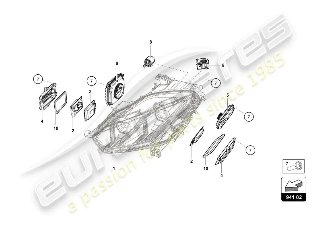 lamborghini evo spyder (2024) lighting system front parts diagram