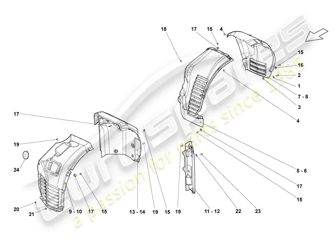 lamborghini lp570-4 sl (2011) wheel housing liner front and rear parts diagram