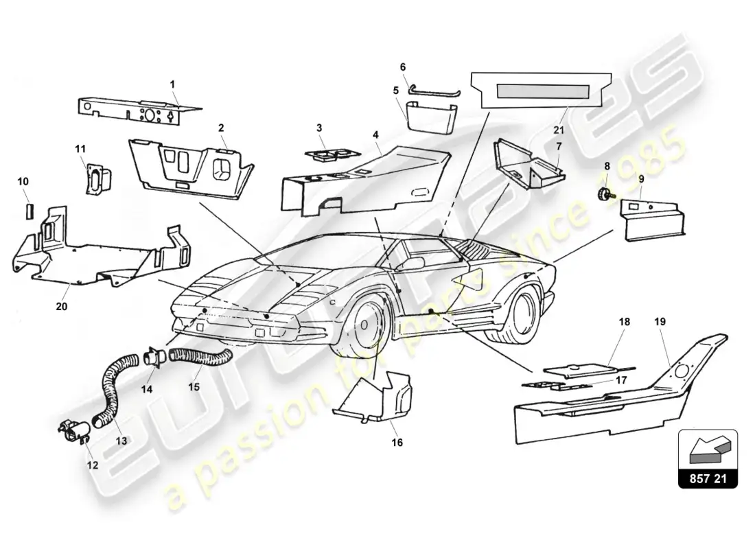 lamborghini countach 25th anniversary (1989) inner trim parts diagram