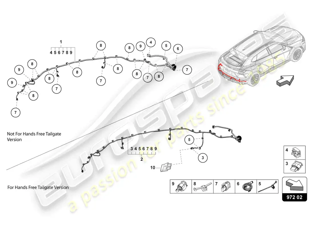 lamborghini urus s (2023) wiring set for bumper rear parts diagram