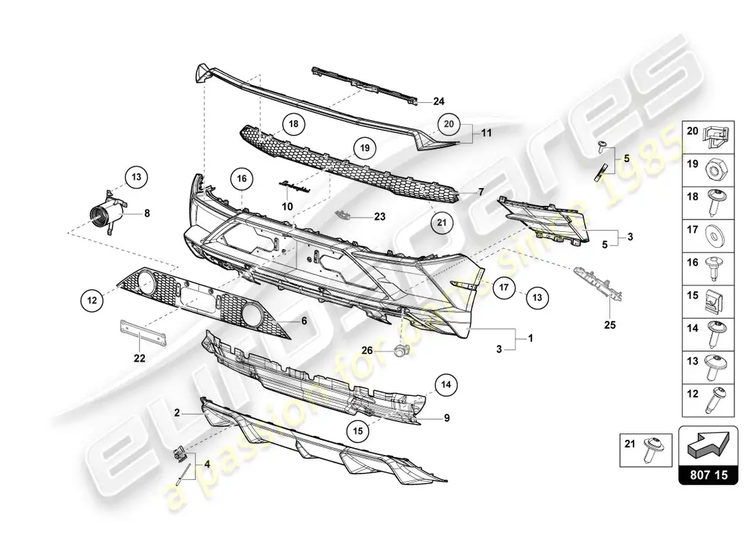 lamborghini evo spyder 2wd (2023) bumper rear parts diagram