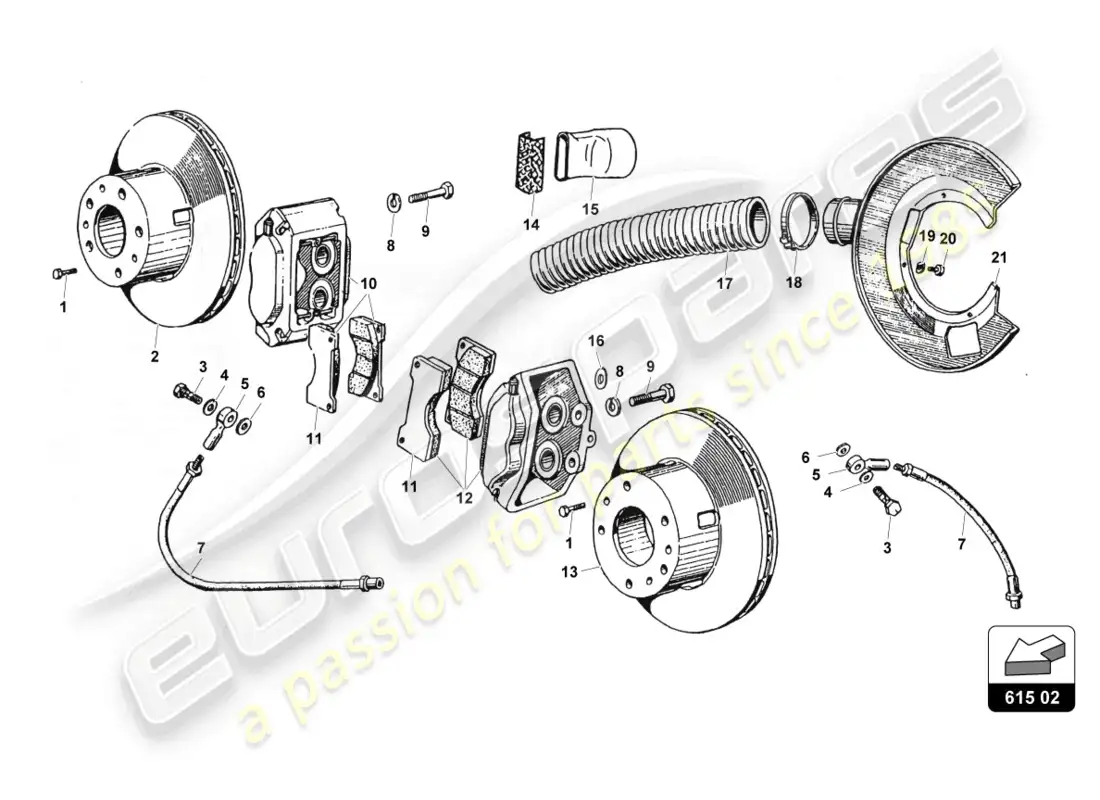 lamborghini countach 25th anniversary (1989) front-rear brakes parts diagram