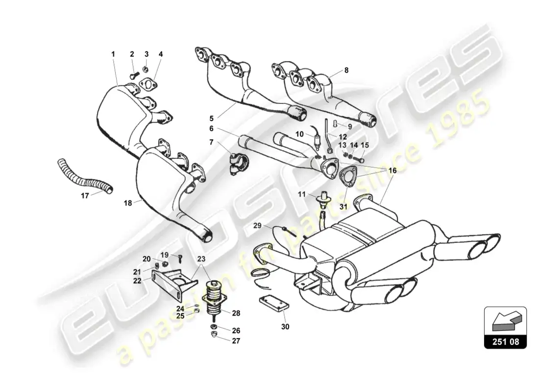 lamborghini countach 25th anniversary (1989) exhaust system parts diagram
