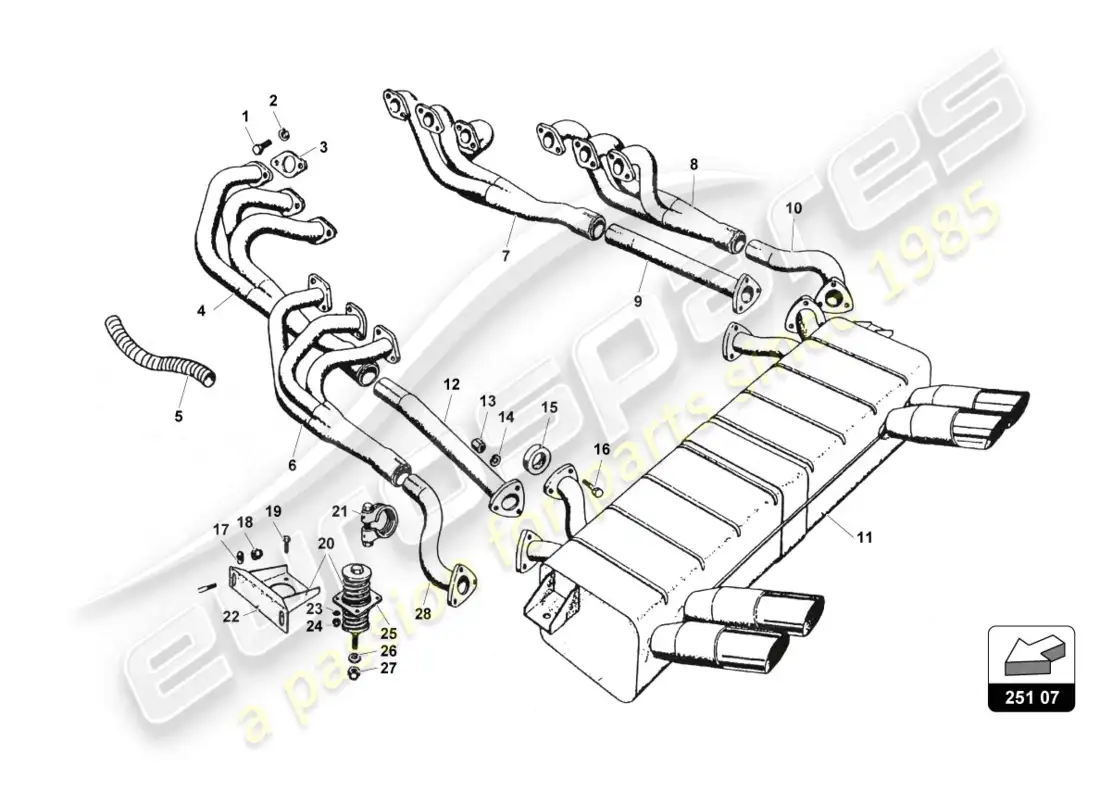 lamborghini countach 25th anniversary (1989) exhaust system parts diagram