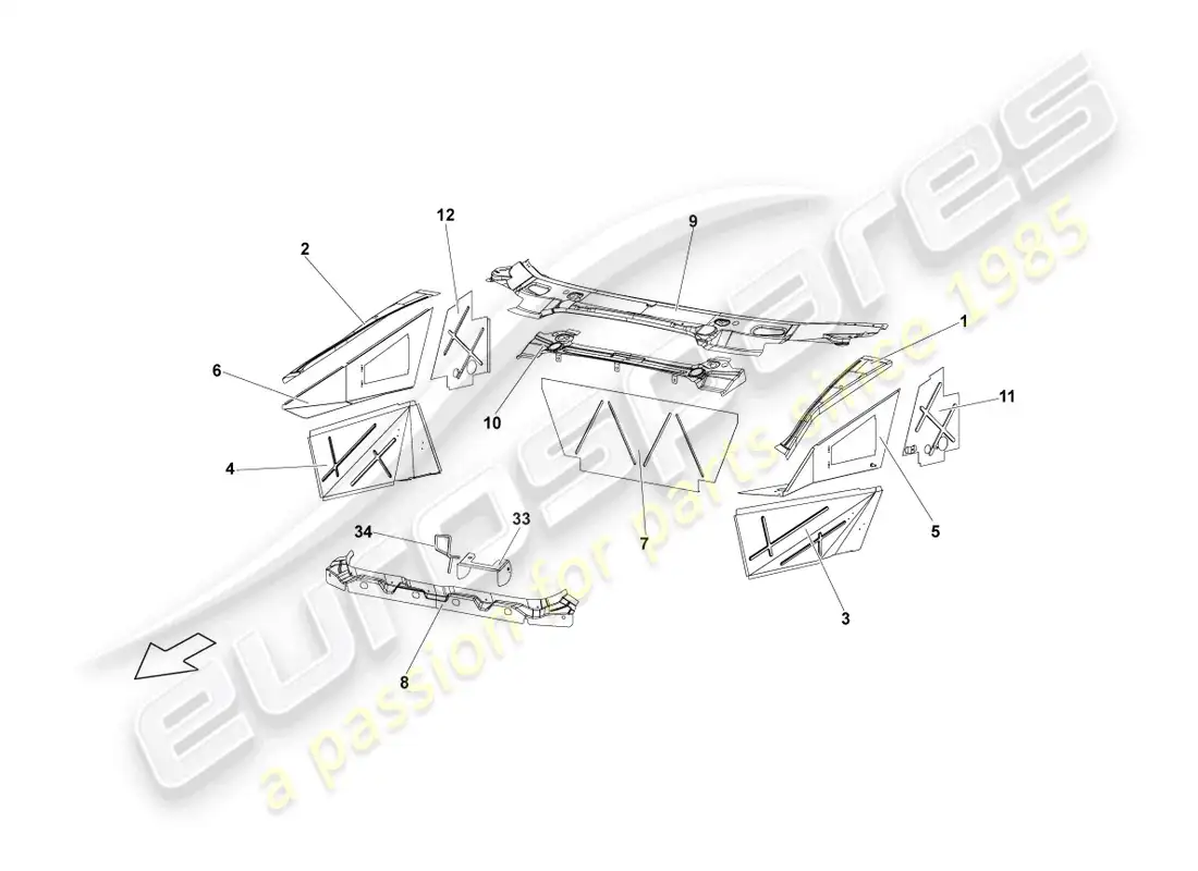 lamborghini lp640 coupe (2009) frame front parts diagram
