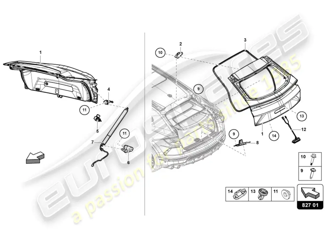 lamborghini urus performante (2024) rear lid rear parts diagram