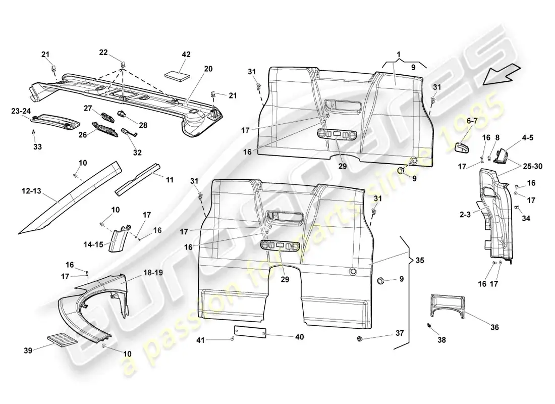 lamborghini lp550-2 spyder (2012) roof and pillar linings parts diagram