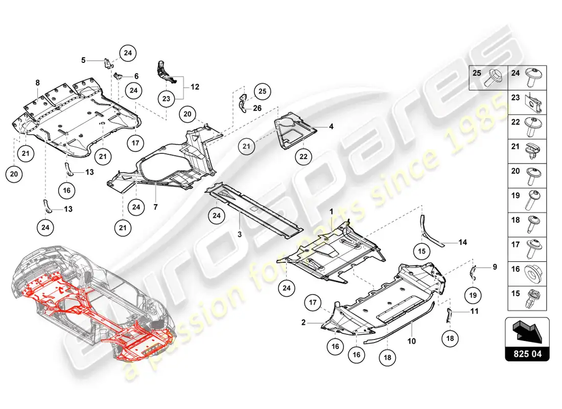 lamborghini evo coupe (2022) trim panel for frame lower section parts diagram