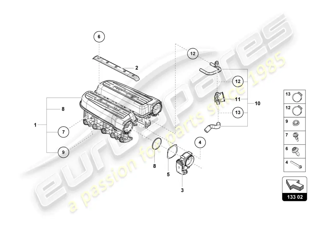 lamborghini tecnica (2023) intake manifold parts diagram