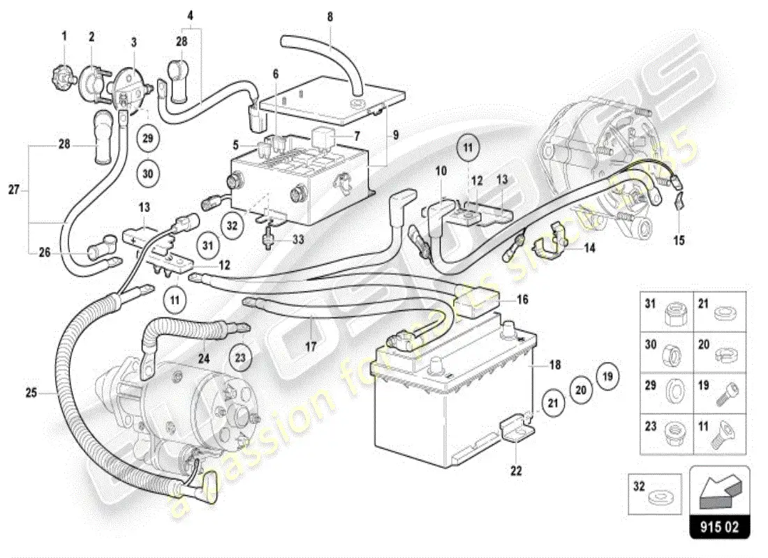 lamborghini diablo vt (1995) battery parts diagram