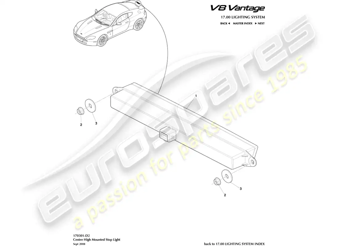 aston martin v8 vantage (2015) high mounted stop light part diagram