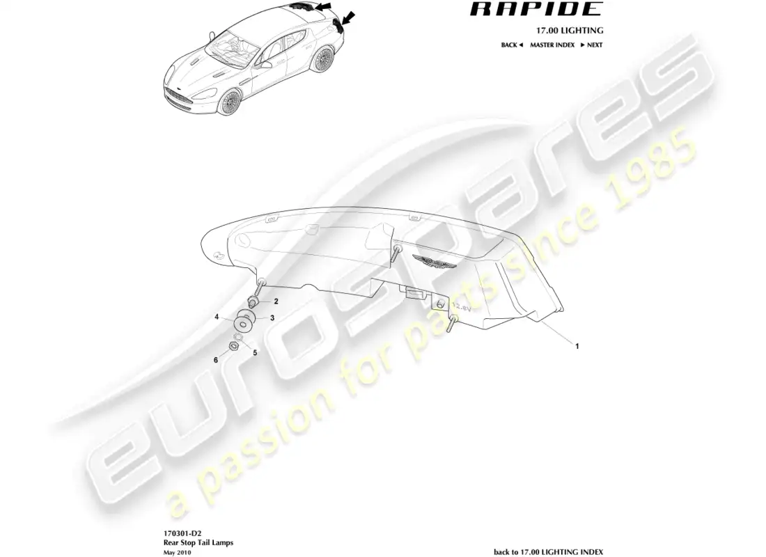 aston martin rapide (2012) rear lamps parts diagram