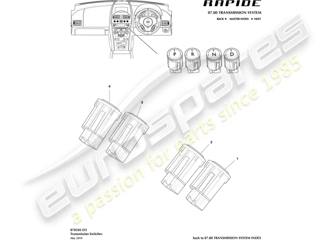 aston martin rapide (2016) transaxle switches parts diagram