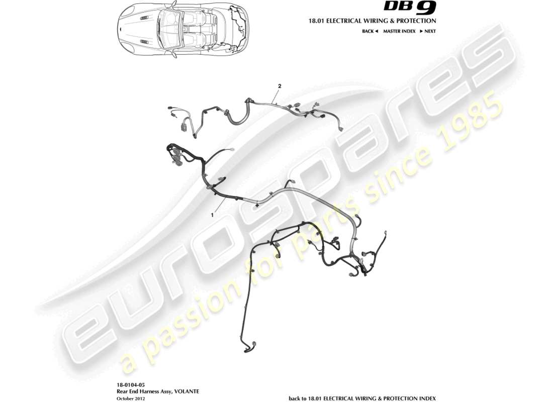 aston martin db9 (2014) rear end harness, volante parts diagram