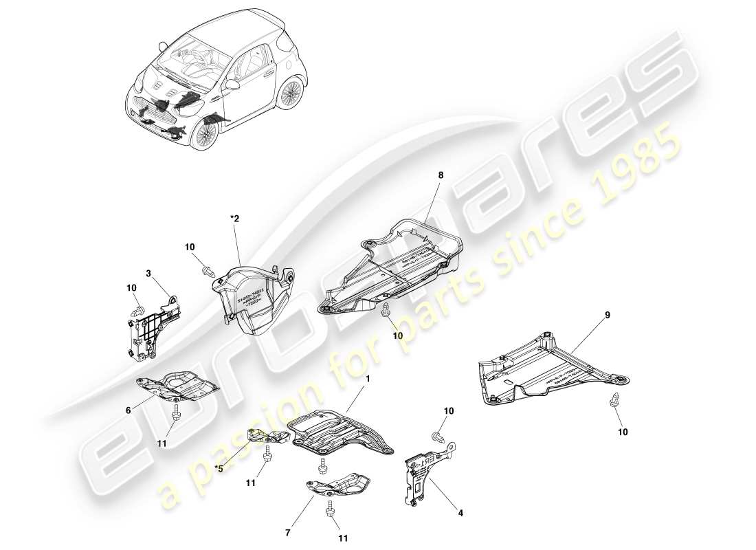 aston martin cygnet (2012) covers and guards part diagram