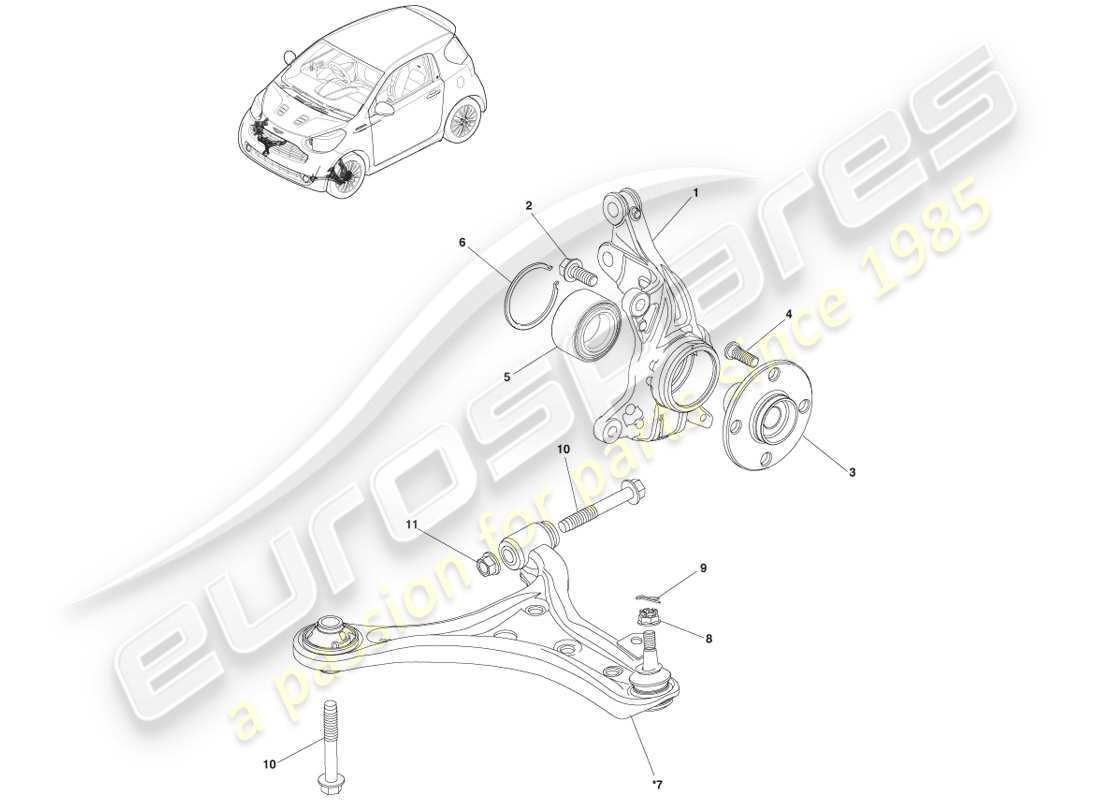 aston martin cygnet (2012) front suspension knuckle assy part diagram
