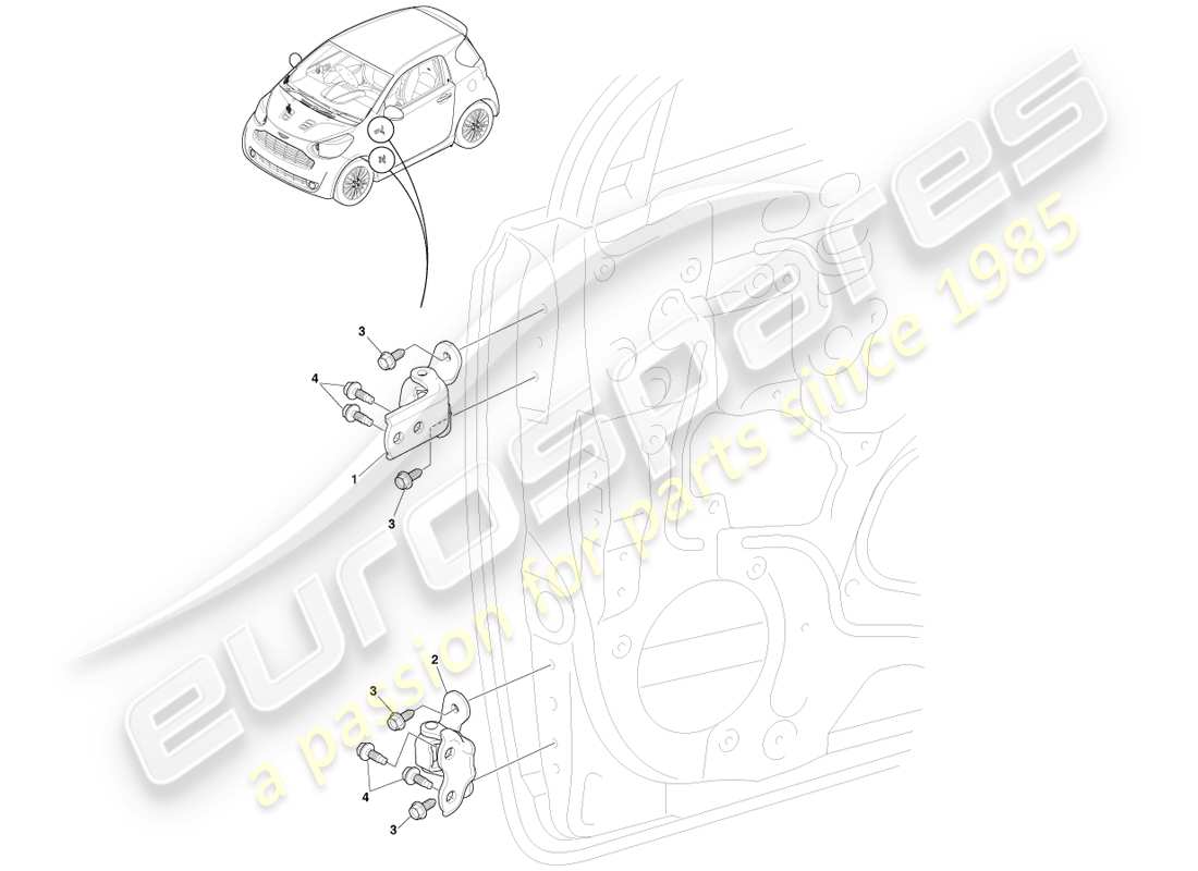 aston martin cygnet (2012) front door hinges part diagram