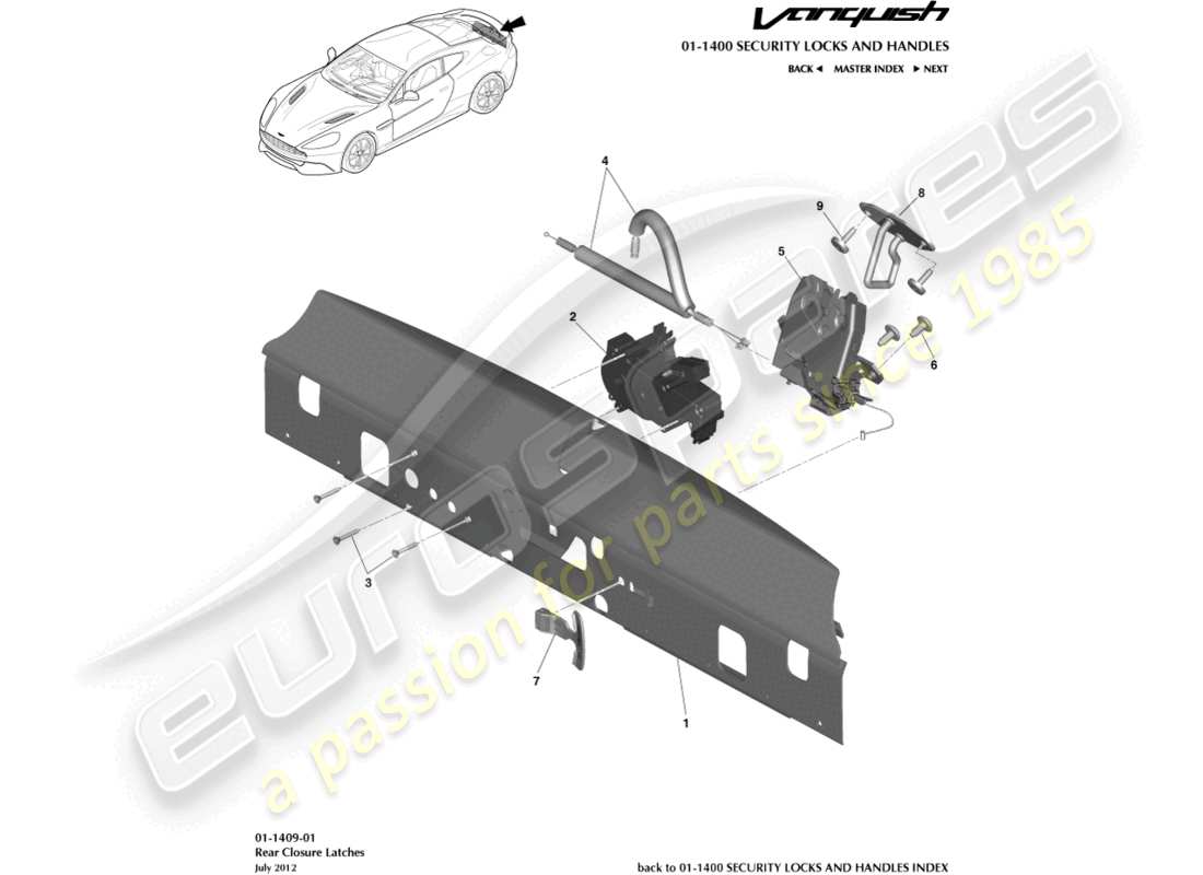 aston martin vanquish (2015) rear closure latches part diagram