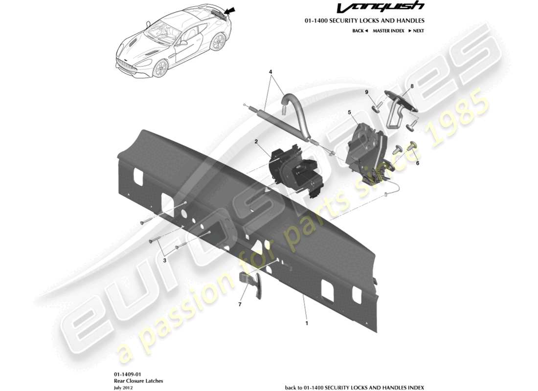 aston martin vanquish (2016) rear closure latches part diagram