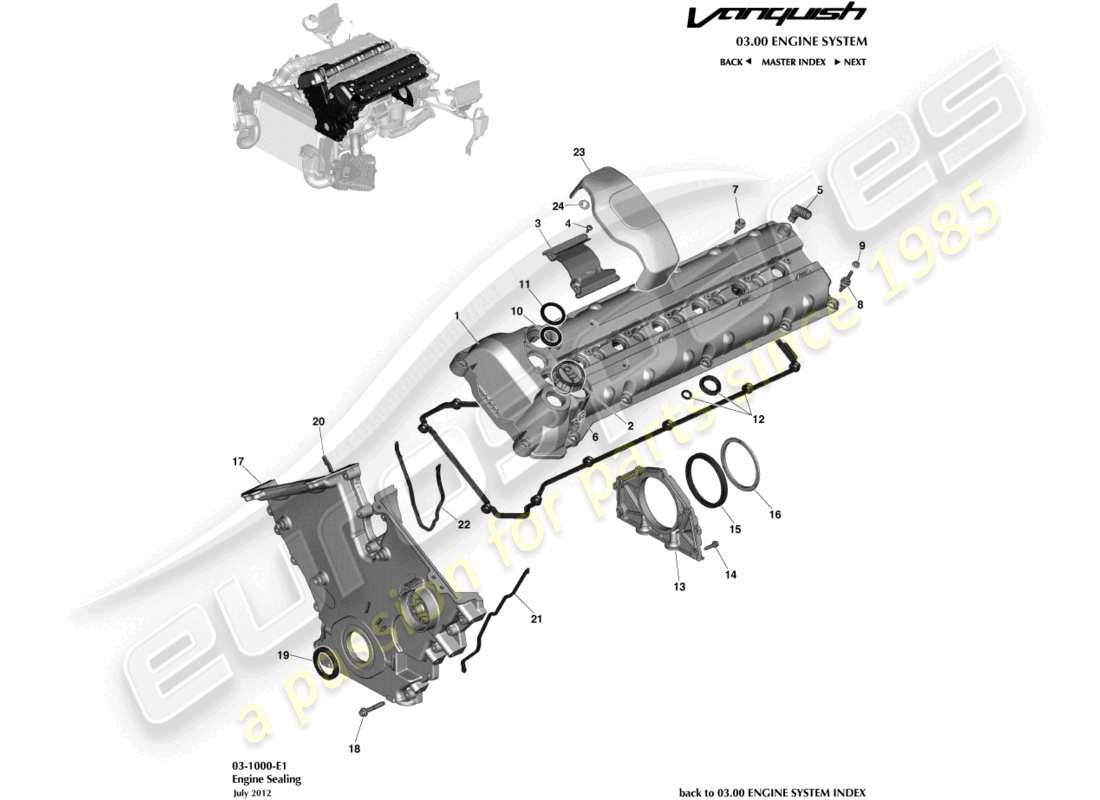 aston martin vanquish (2015) engine sealing part diagram