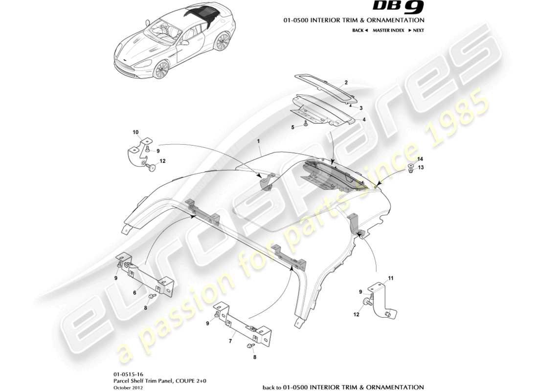 a part diagram from the aston martin db9 parts catalogue