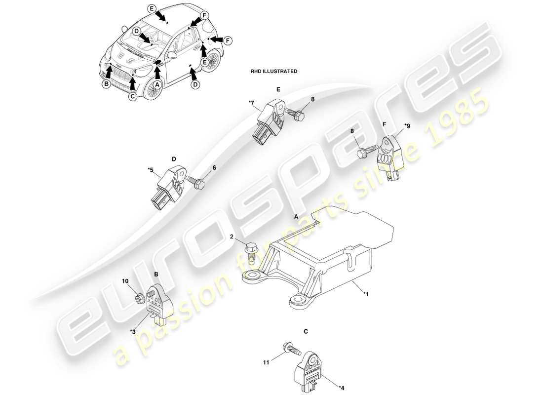 a part diagram from the aston martin cygnet parts catalogue