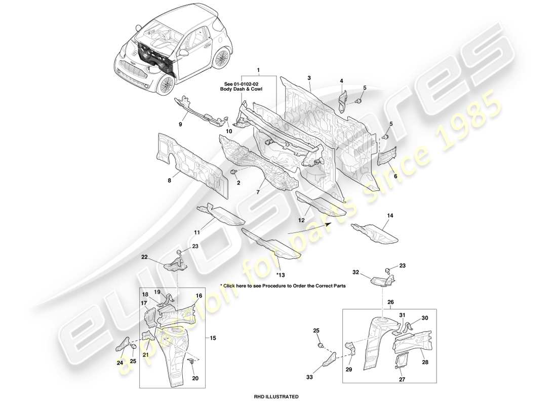 a part diagram from the aston martin cygnet parts catalogue