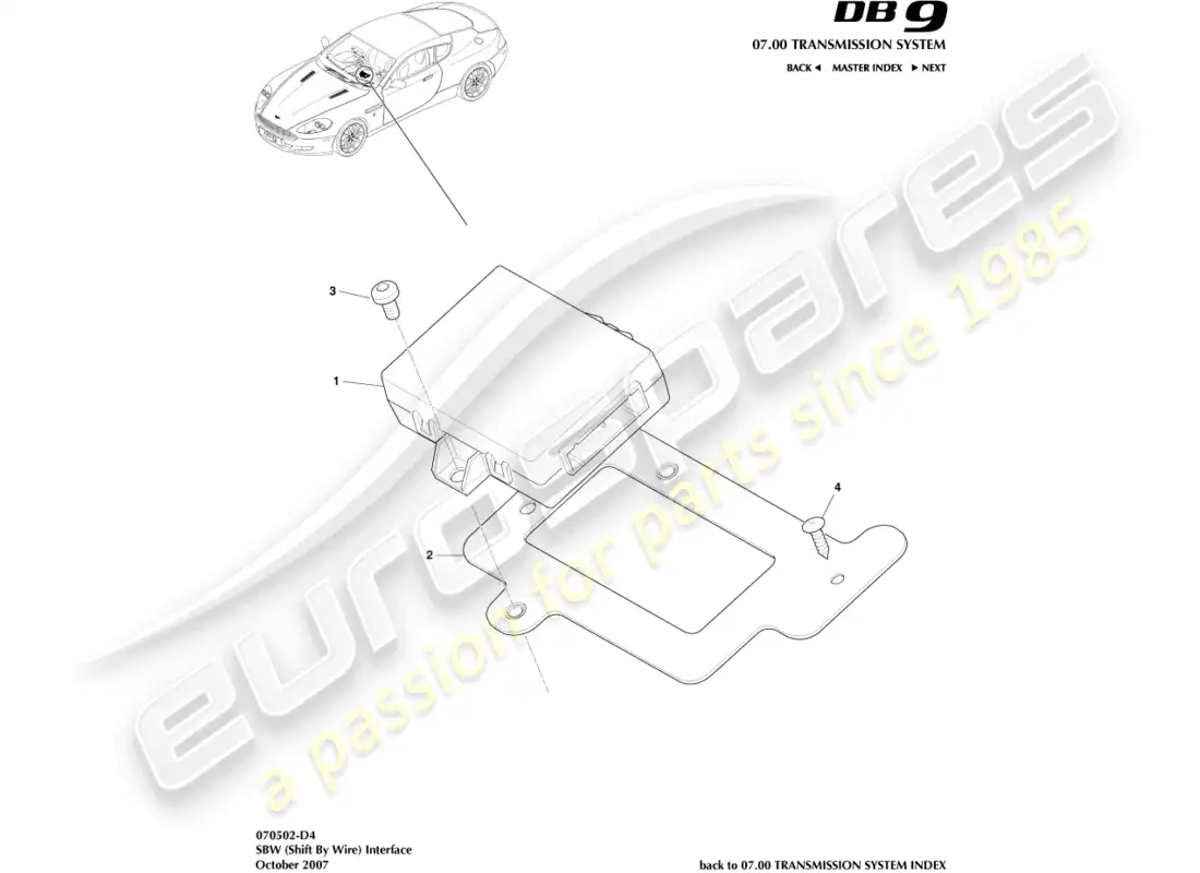 aston martin db9 (2011) shift by wire interface parts diagram