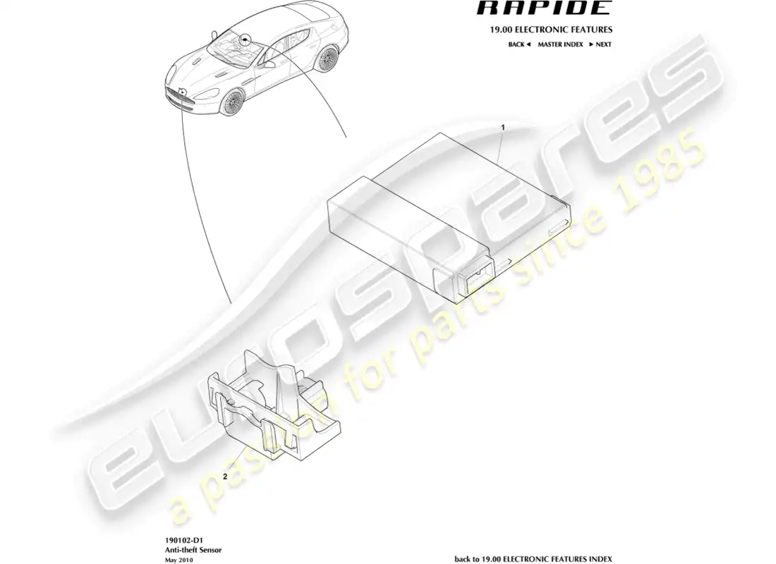 aston martin rapide (2019) alarm sensors parts diagram