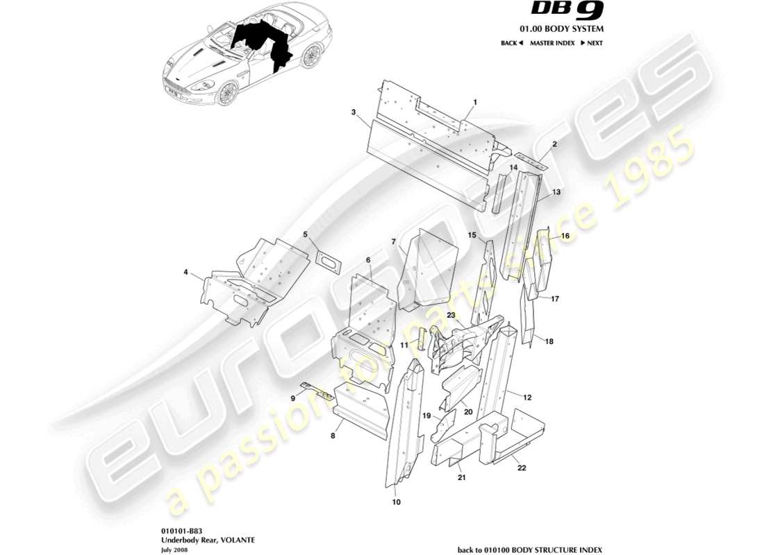 aston martin db9 (2004) underbody rear, volante part diagram