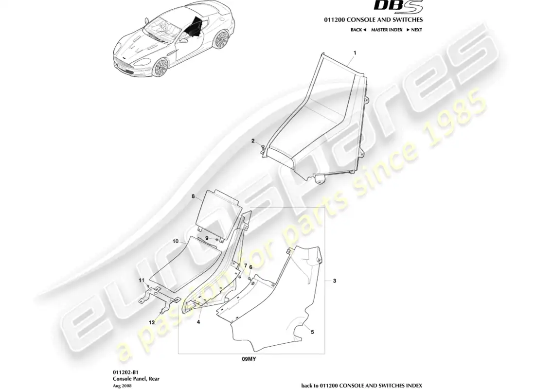 aston martin dbs (2007) rear console, coupe parts diagram