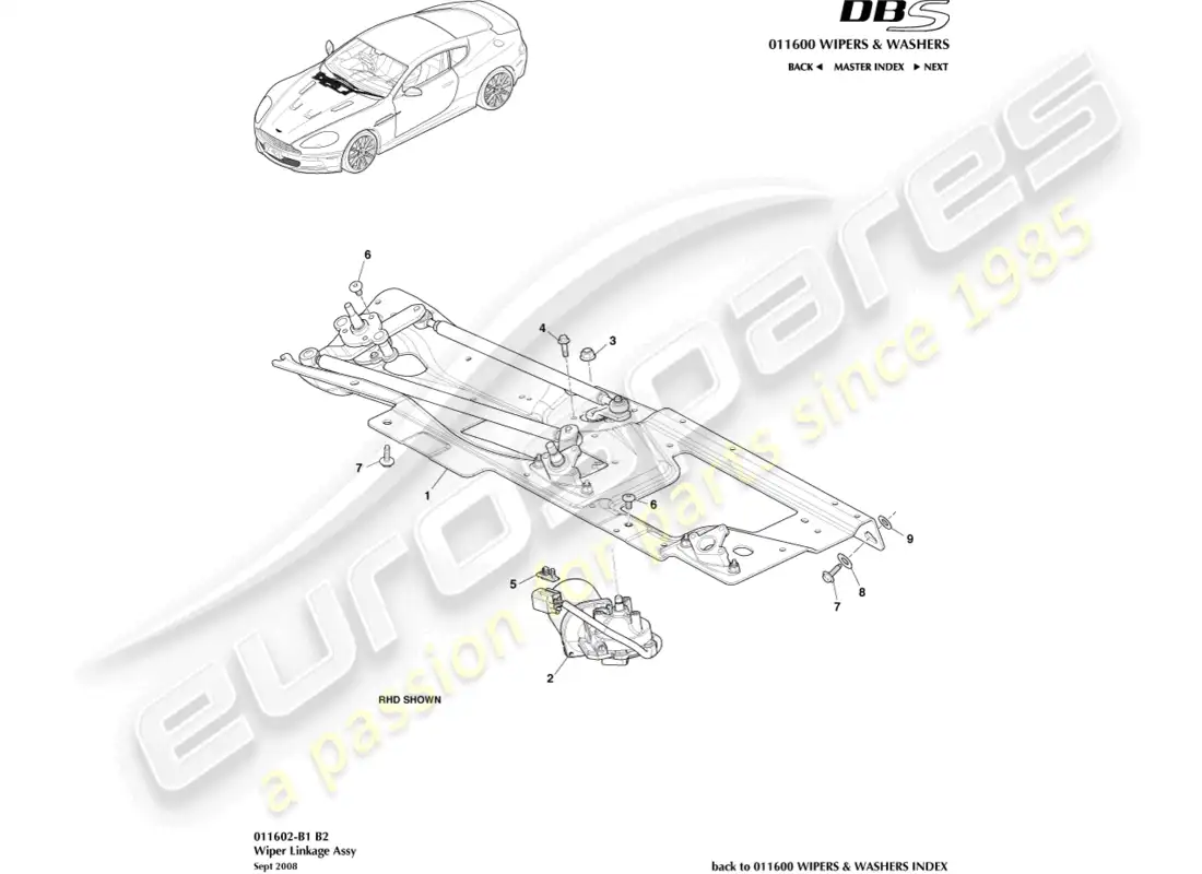 aston martin dbs (2010) wiper linkage assembly parts diagram
