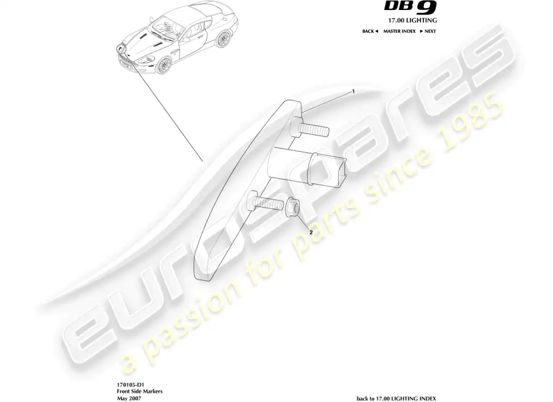 aston martin db9 (2005) front side markers parts diagram