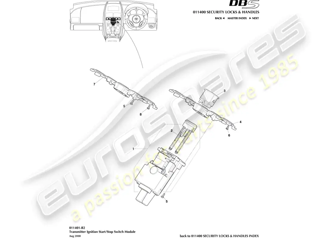 aston martin dbs (2007) start/stop module parts diagram